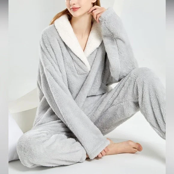 Gihuo Plush Pajama Set grey XL - Picture 2 of 6